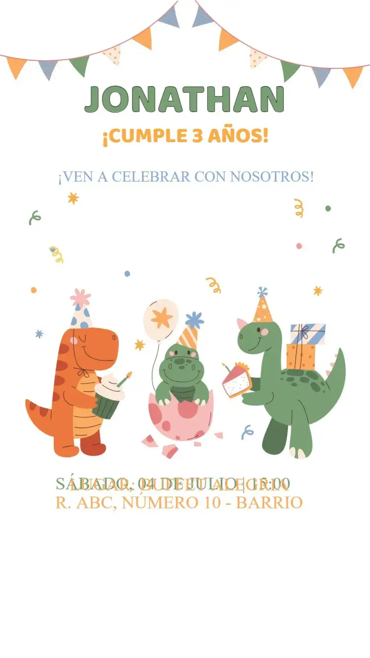 Invitación Invitación Cumpleaños Dino Party – tema Cumpleaños Infantil dinosaurios, colorido, divertido, aventura, prehistórico