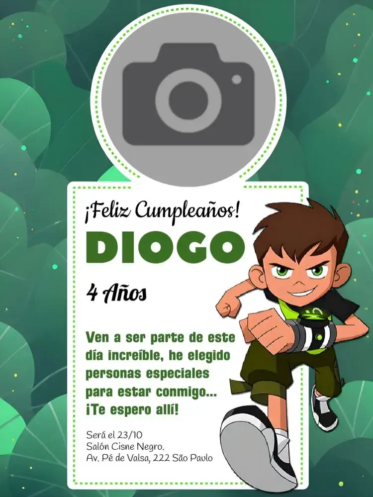 Invitación Ben 10 Con Foto Verde