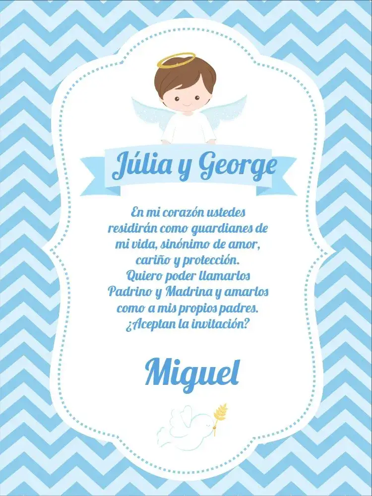 Invitación Padrinos Bautismo Niño Bautizado – tema Bautismo azul claro, minimalista, moderno, ilustraciones infantiles, elegante, tierno