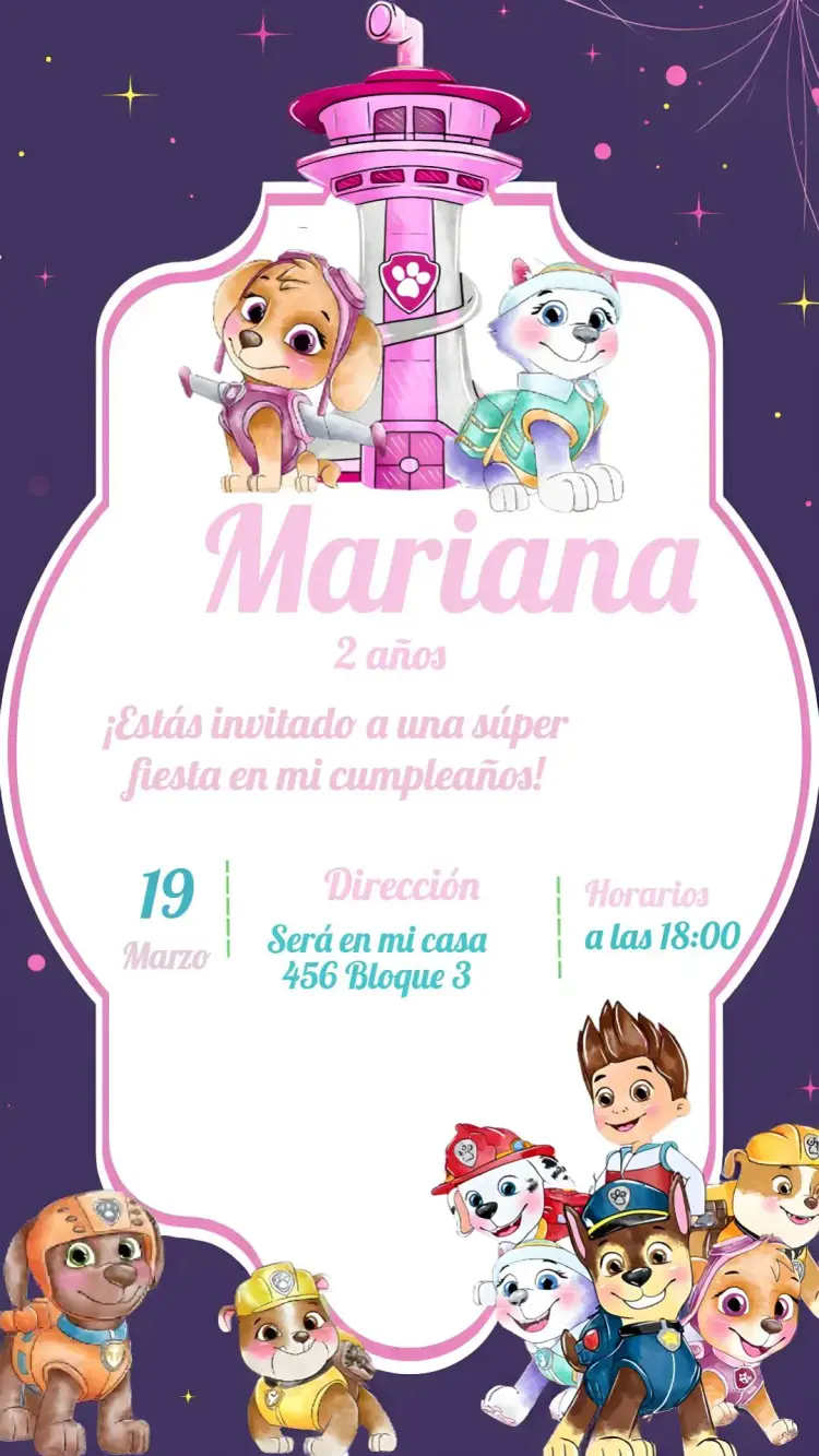 Invitación Skye Y Everest Patrulla Canina Rosa