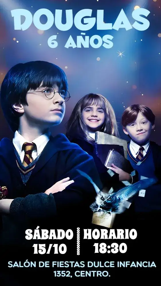 Invitación Fiesta de Harry Potter – tema Cumpleaños Infantil mágico, temático, colorido, fantasía, aventura