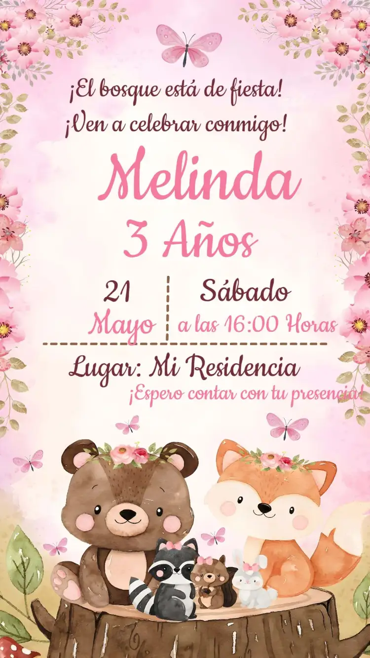 Invitación Bosque Encantado Fiesta – tema Más buscados floral, mágico, de la naturaleza, lúdico, colorido