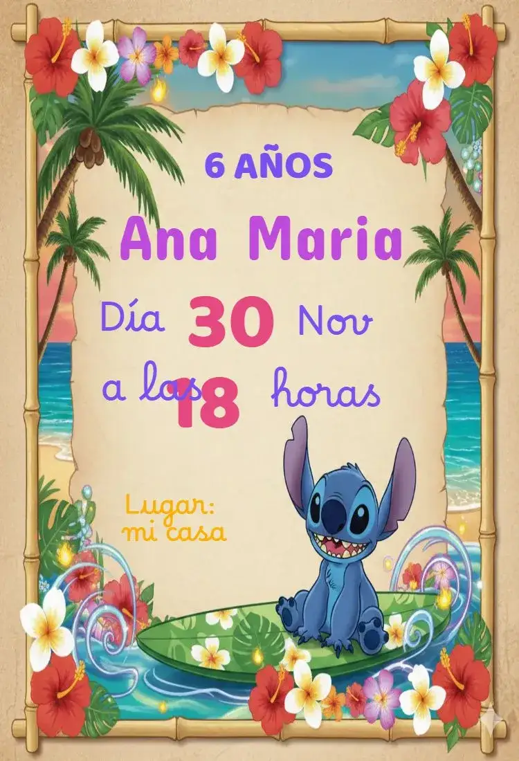 Invitación Invitación cumpleaños infantil Stitch – tema Cumpleaños Infantil colorido, divertido, temático, lúdico, inspirado en dibujos, moderno