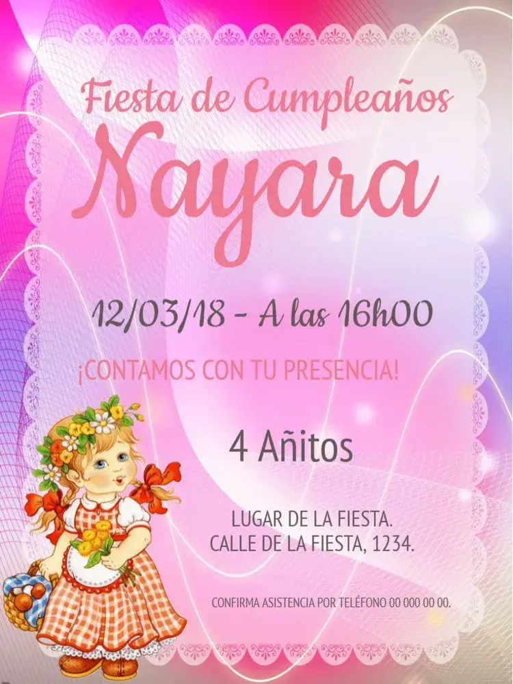 Invitación Chica Rosa Para Editar Celebración