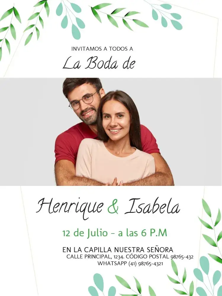 Invitación Boda Virtual Para Whatsapp Con Foto Encuentro – tema Boda delicado, verde, folhaje, minimalista, moderno