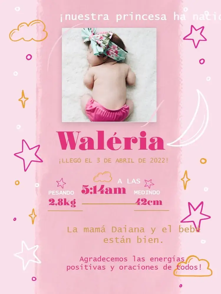 Invitación Tarjeta De Celebración Nacimiento Bebé Niña Foto