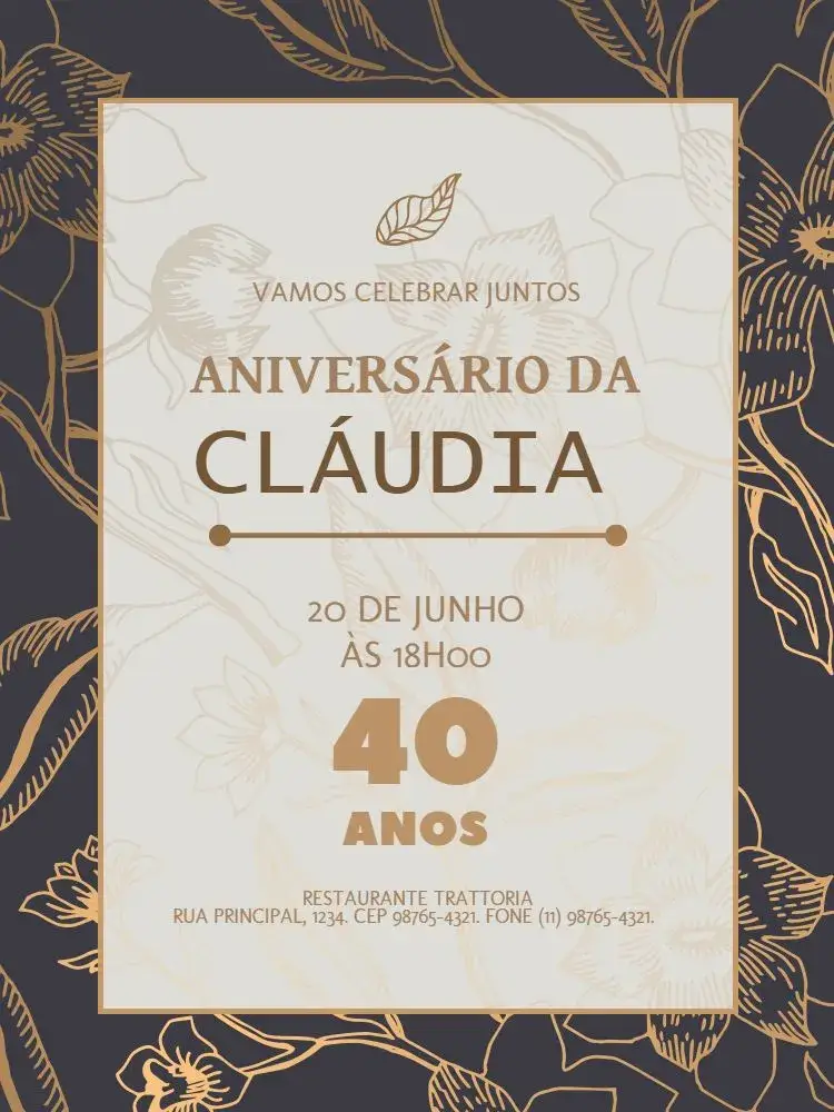 Invitación 40 Años Elegante Adulto