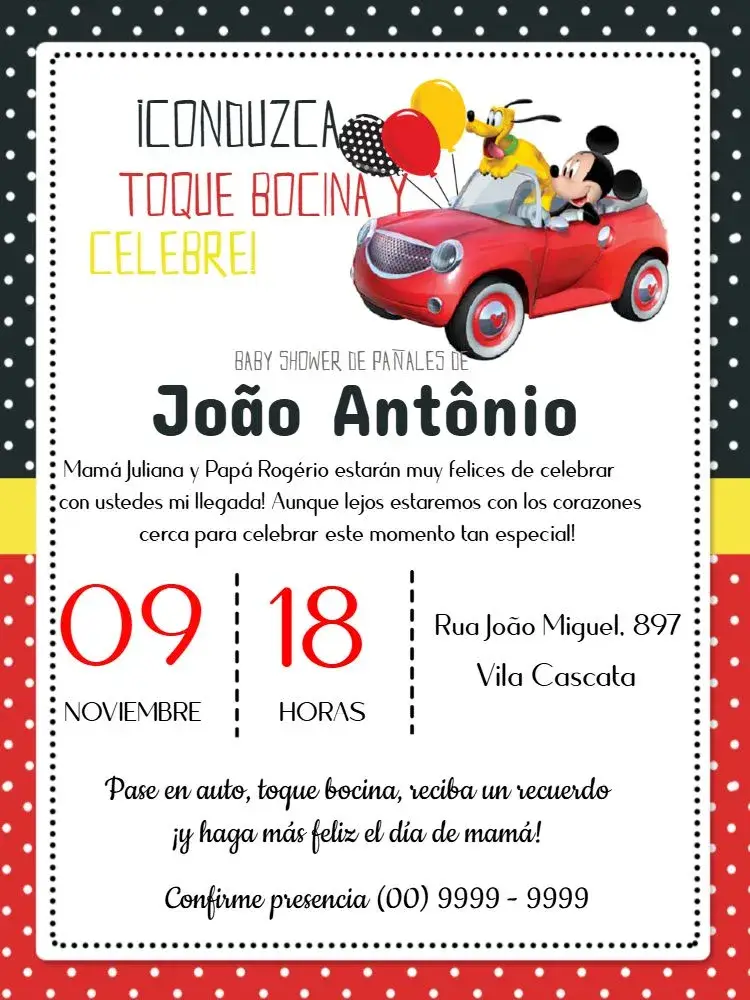 Invitación Baby Shower de Mickey Poa editable y personalizable
