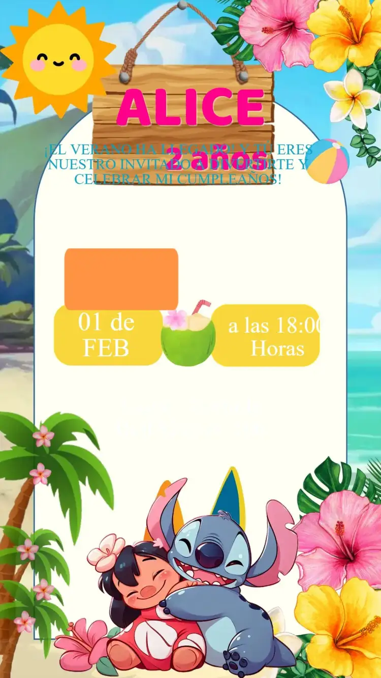 Invitación Invitación Cumpleaños Lilo y Stitch – tema Cumpleaños Infantil colorido, tropical, divertido, infantil, animado, temático