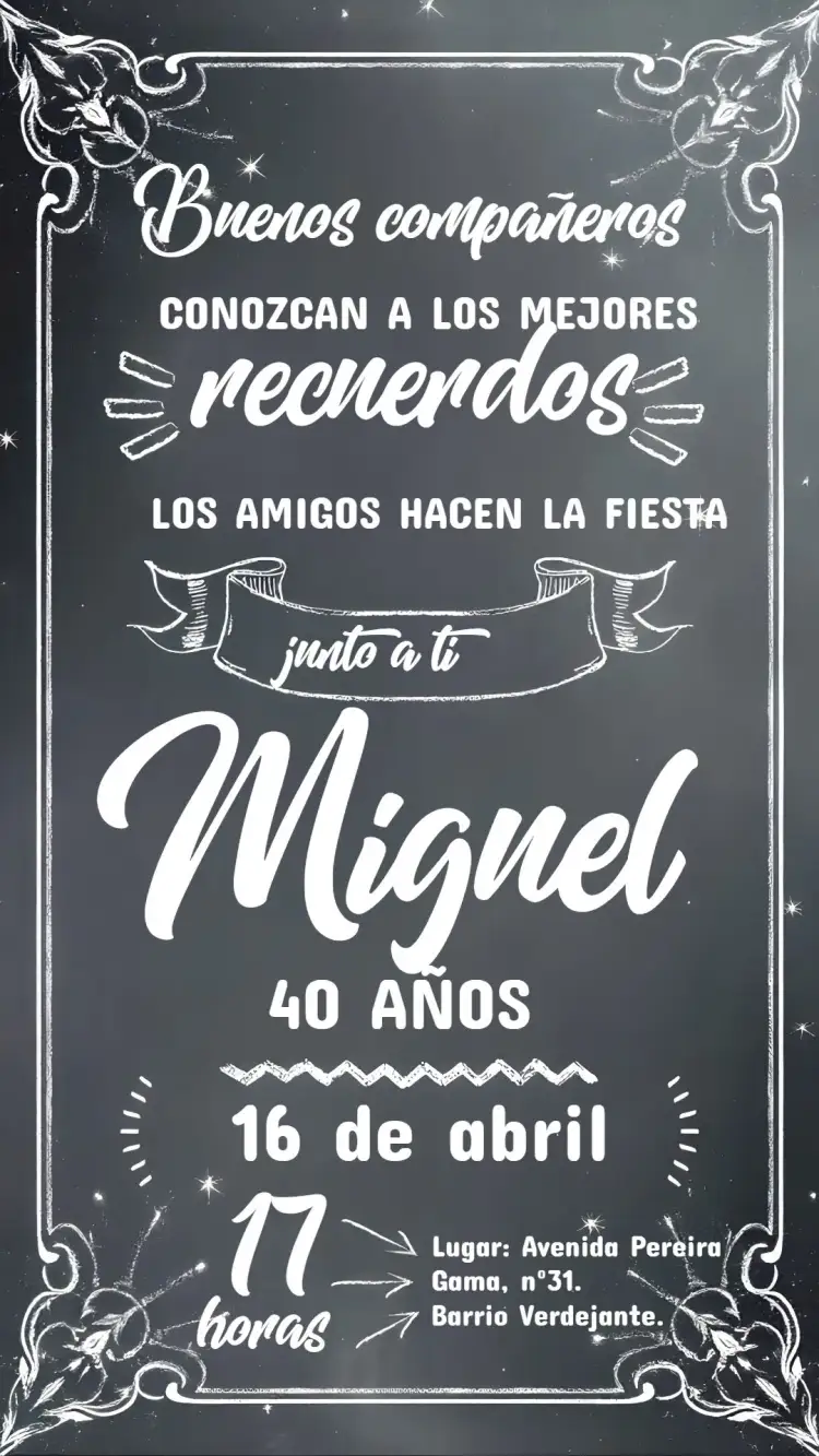 Invitación Pizarra Tiza Amigos – tema Cumpleaños pizarra, moderno, minimalista, blanco y negro, divertido, escolar