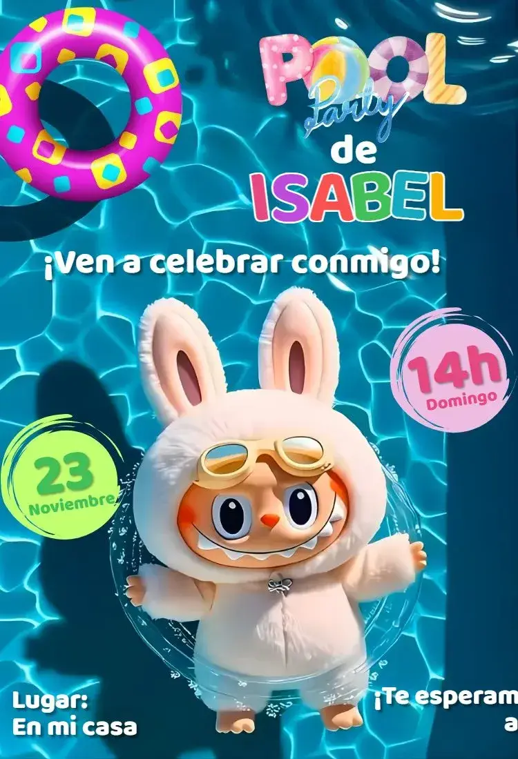 Invitación digital labubu pool party fiesta en la piscina