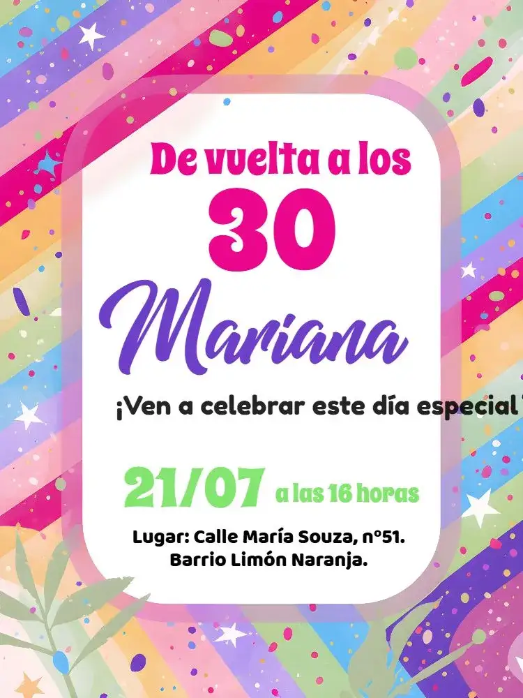 Invitación De Repente 30 Rosa – tema Cumpleaños moderno, colorido, vibrante, jovial, elegante