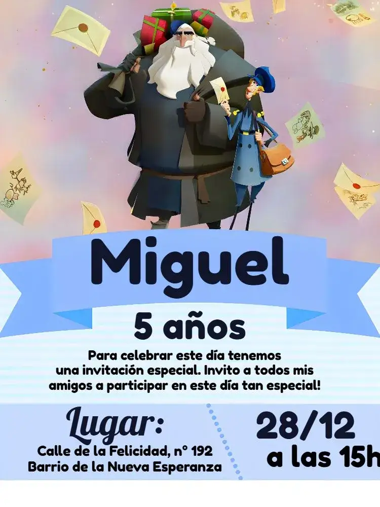 Invitación Klaus Cartero – tema Fechas Conmemorativas azul, blanco, gris, navideño, divertido, infantil