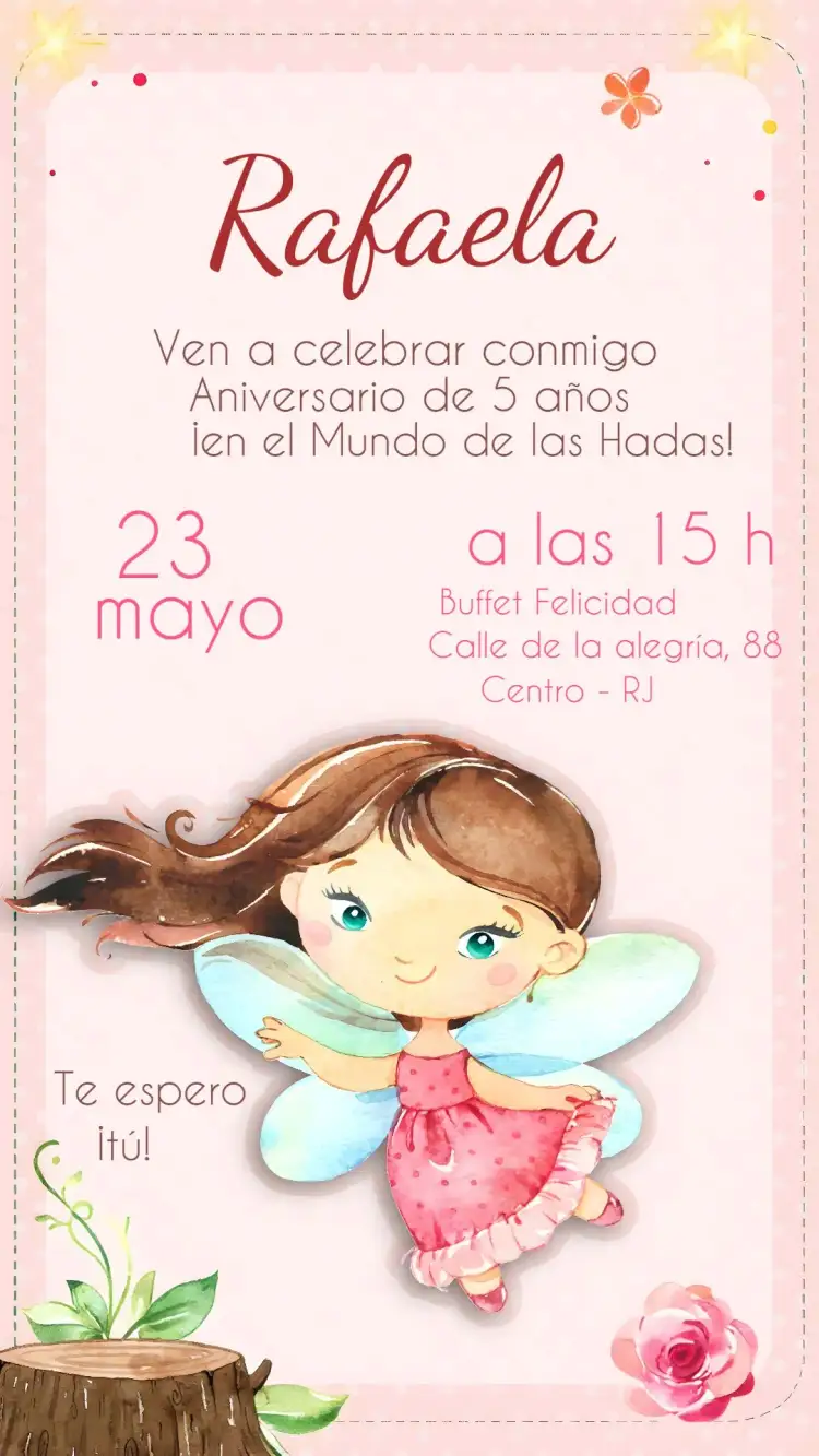 Invitación Mundo De Las Hadas Rosa – tema Fechas Conmemorativas rosa, magia, fantasía, hadas, ilustraciones delicadas