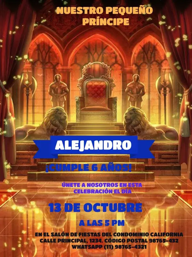 Invitación Príncipe Para Editar Amarillo