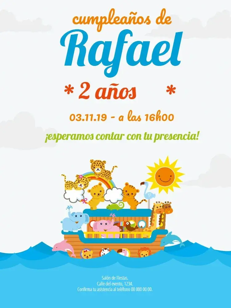 Invitación Arca De Noé Celebración editable y personalizable