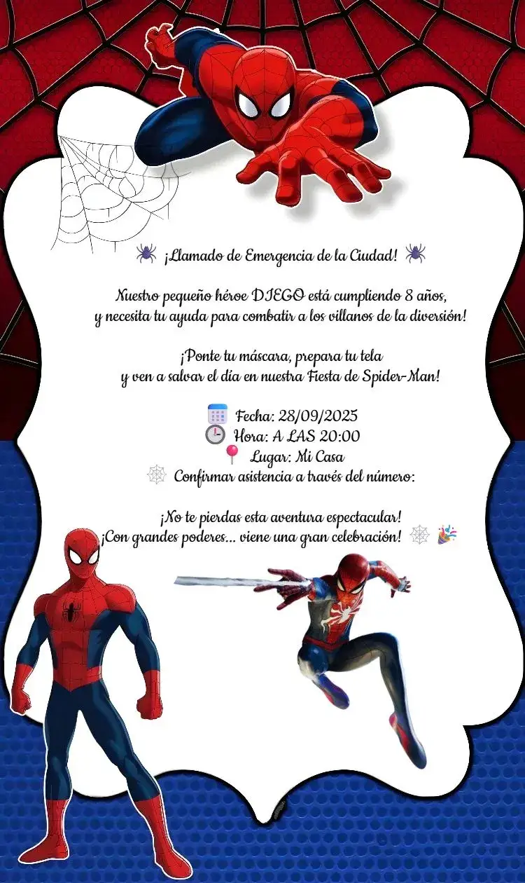 Invitación HOMBRE ARAÑA – tema Cumpleaños colorido, divertido, superhéroe, moderno, juvenil