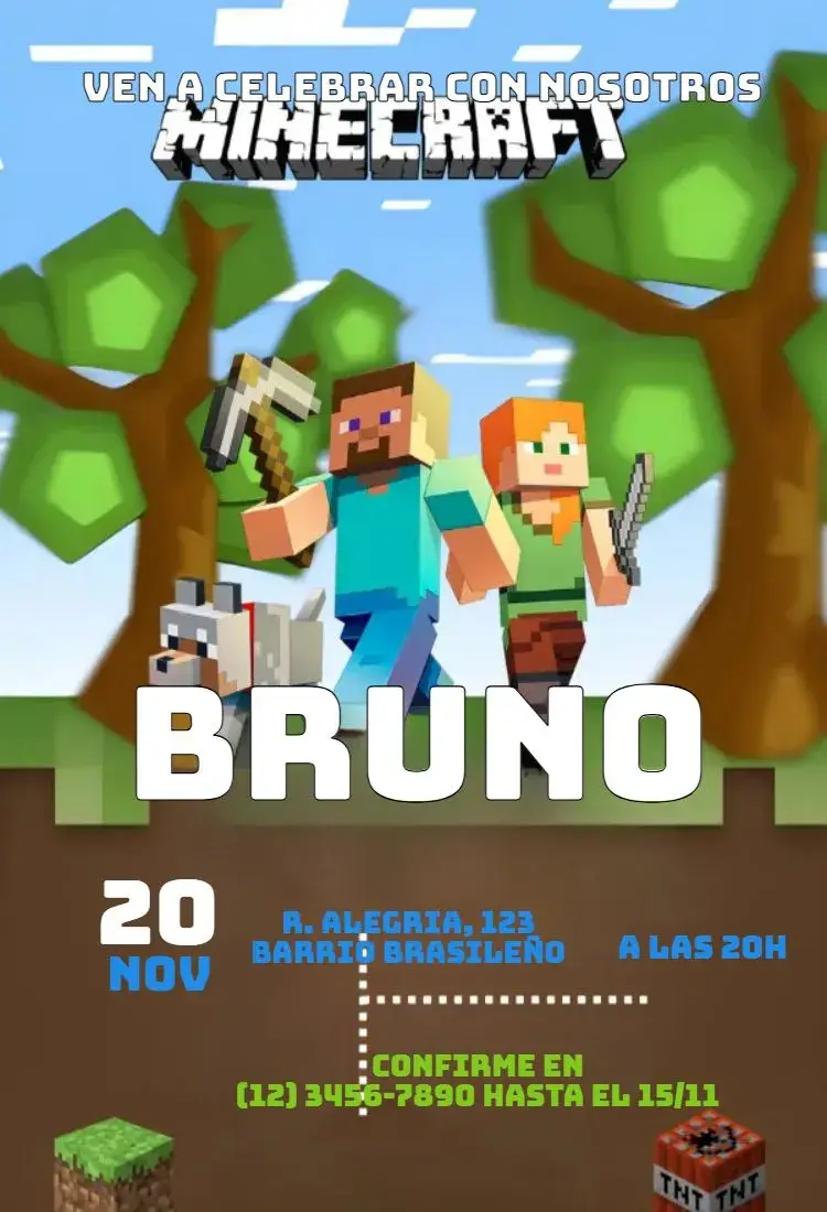 Invitación Minecraft editable y personalizable