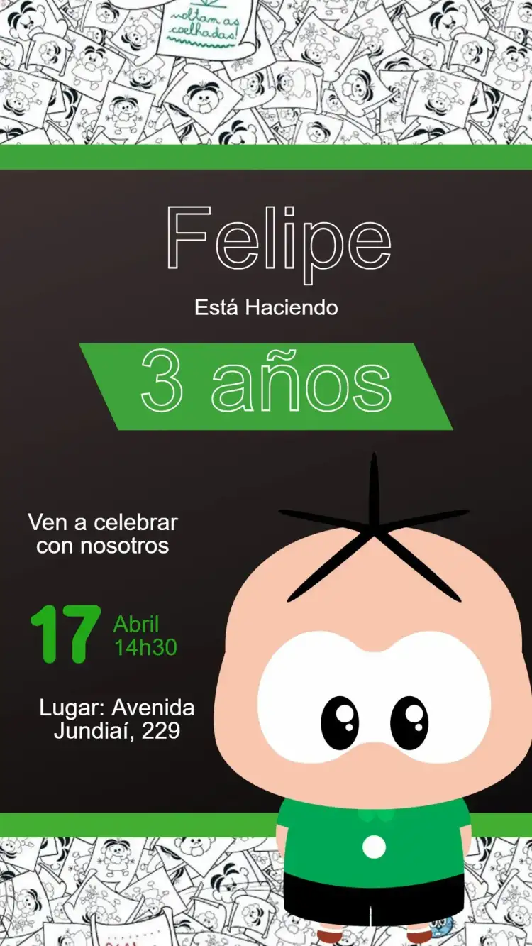 Invitación Digital Infantil Editable Personalizada de Cebolinha - Turma da Mônica