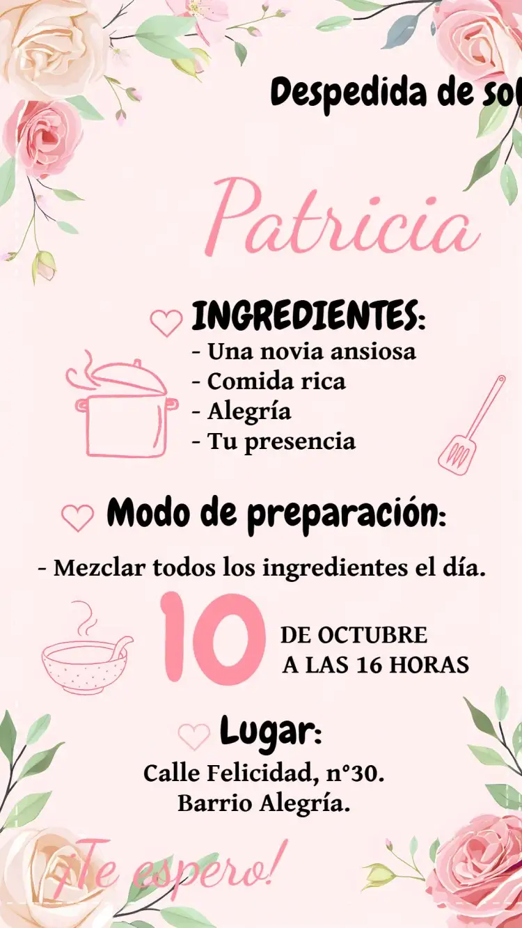 Invitación Despedida de Cocina Floral Rosa – tema Despedida de Soltera floral, rosa, moderno, divertido, aconchegante, elegante