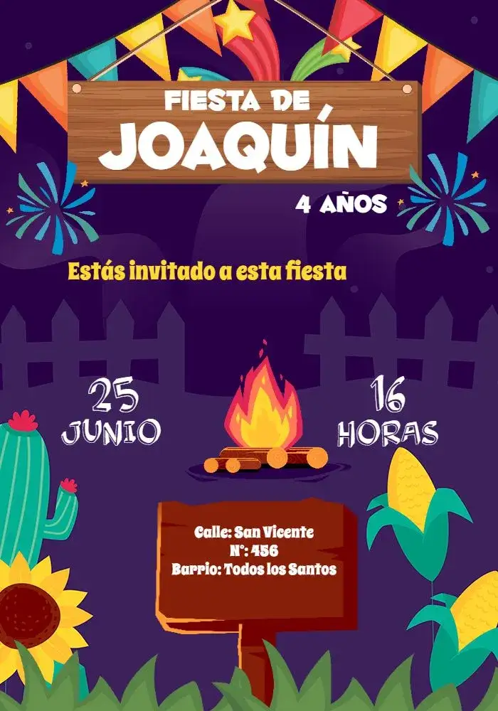 Invitación Arraiá Festa Junina Estrelas – tema Fechas Conmemorativas colorido, festivo, tradicional, vintage, típico, brilhante