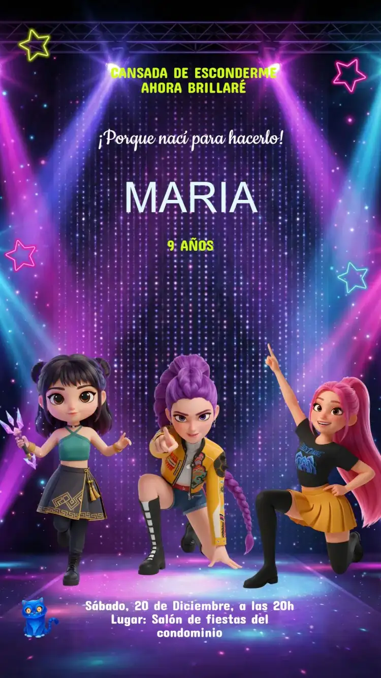 Invitación Cumpleaños Guerrera K-Pop