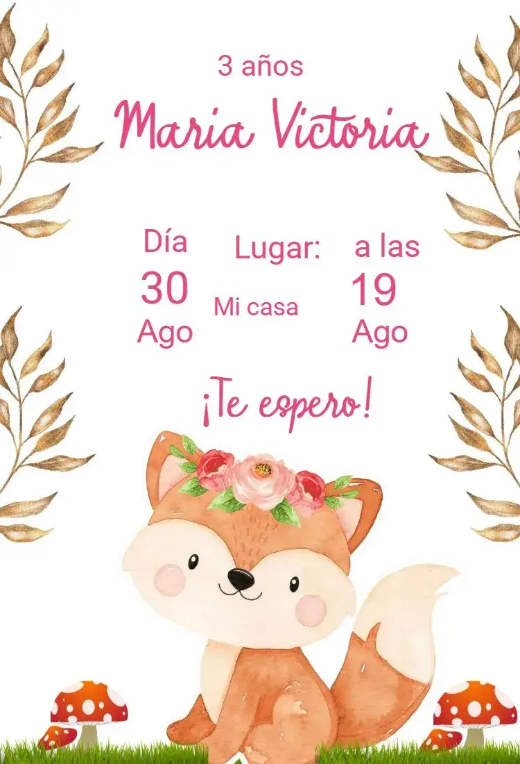 Invitación cumpleaños infantil Bosque Zorro