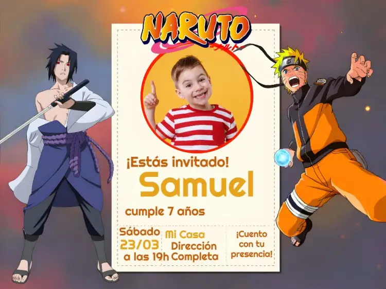 Invitación Naruto Ninja Con Foto Dibujo editable y personalizable