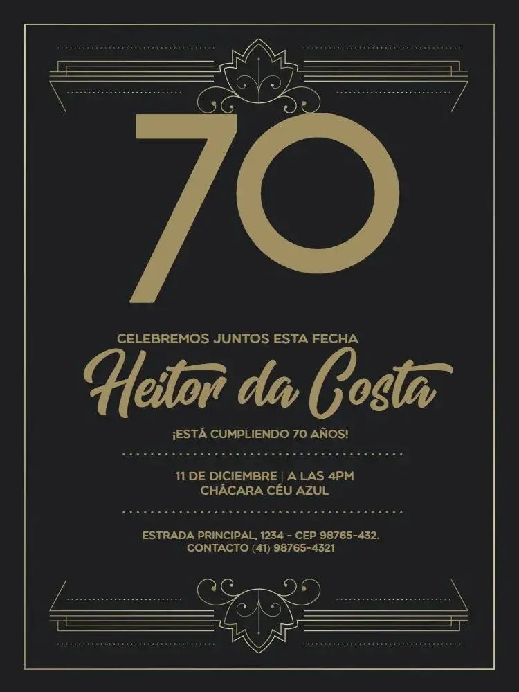 Invitación 70 Años Fiesta Elegante