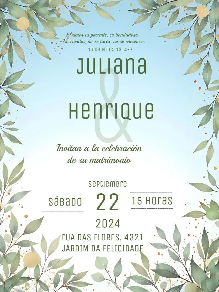 Invitación Boda Follaje Elegante editable y personalizable