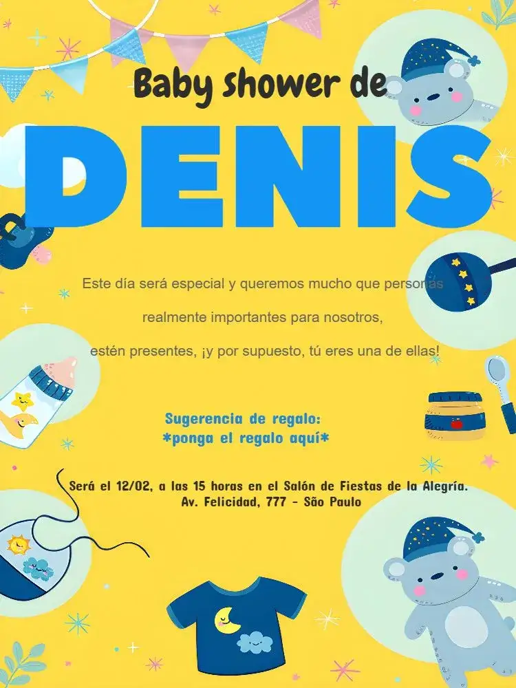 Invitación Baby Shower Niño Bebé – tema Baby Shower azul, oso de peluche, lúdico, moderno, infantil