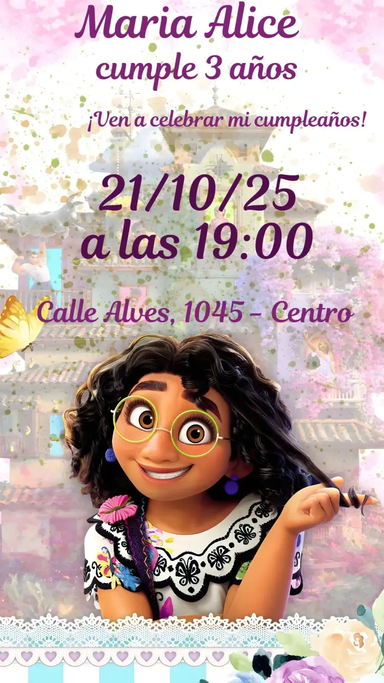 Invitación Encanto – tema Cumpleaños Infantil colorido, mágico, tropical, divertido, infantil, temático