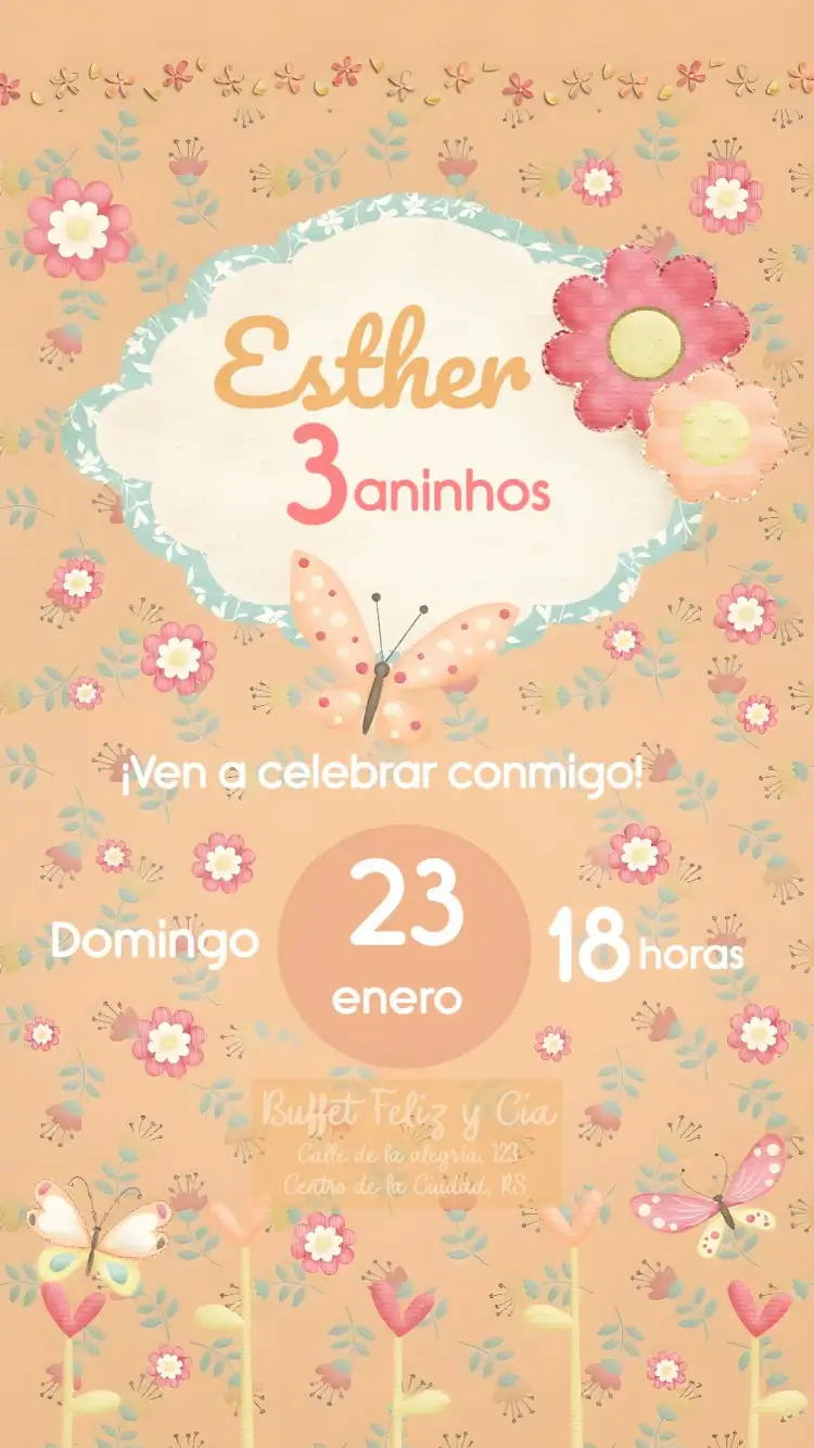 Invitación Jardín De Mariposas Coloridas – tema Fechas Conmemorativas floral, colorido, acuarela, infantil, naturaleza, divertido