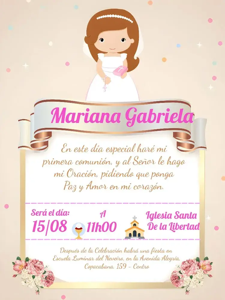 Invitación Primera Comunión Marco editable y personalizable