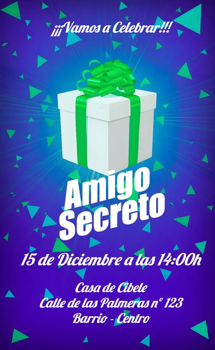 Invitación Amigo Secreto Año – tema Fechas Conmemorativas moderno, elegante, azul, festivo, sazonal