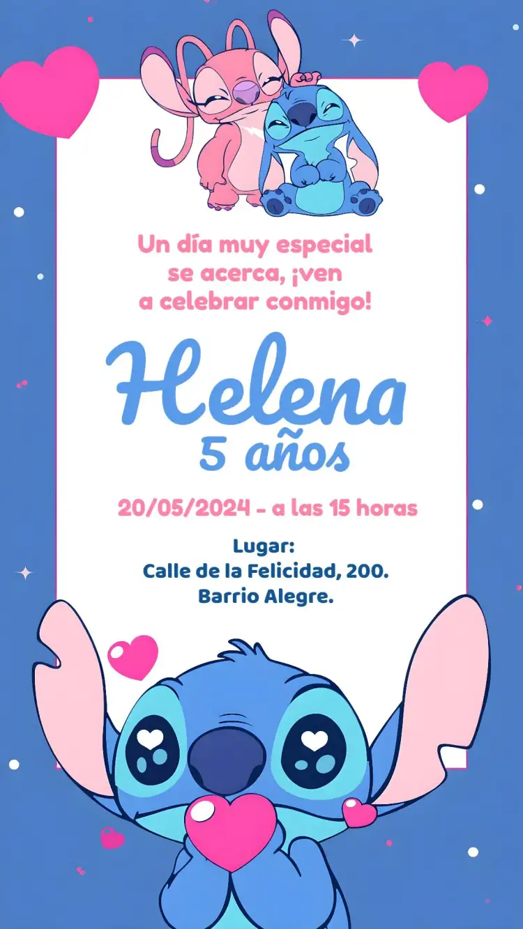 Invitación Stitch Y Angel Lillo – tema Más buscados floral, colorido, divertido, infantil, moderno