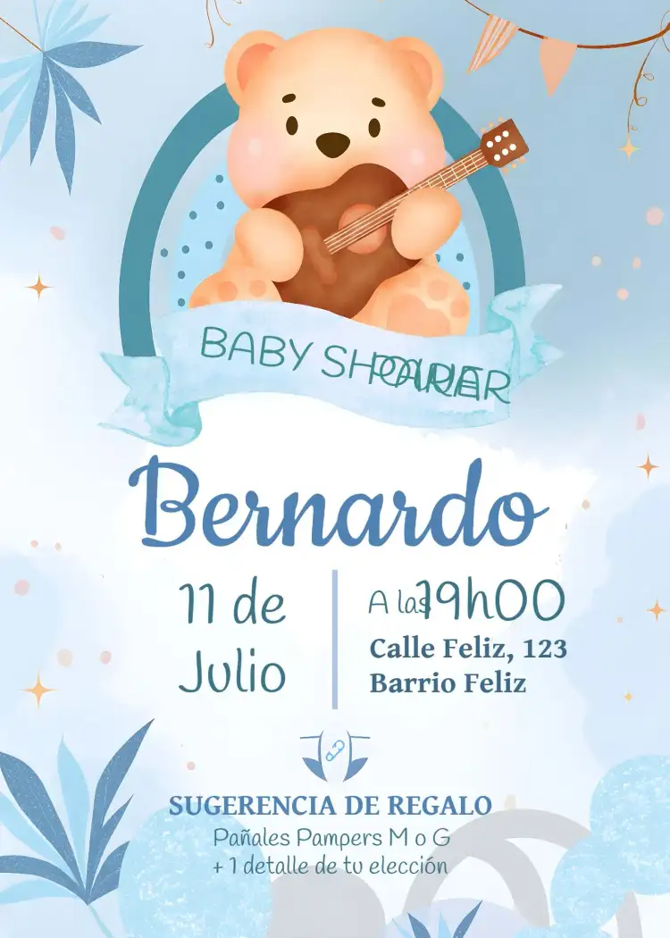 Baby Shower Osito Acuarela Pañales