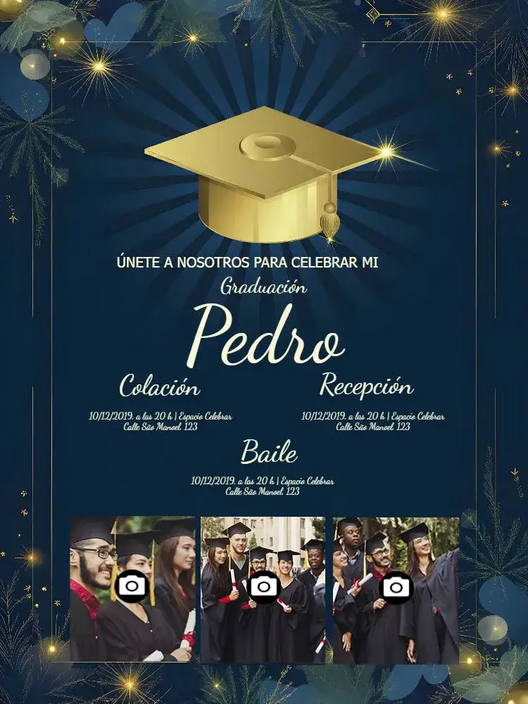 Invitación Graduación con Fotos de Secundaria – tema Graduación colorido, moderno, joven, divertido, fotográfico, festivo