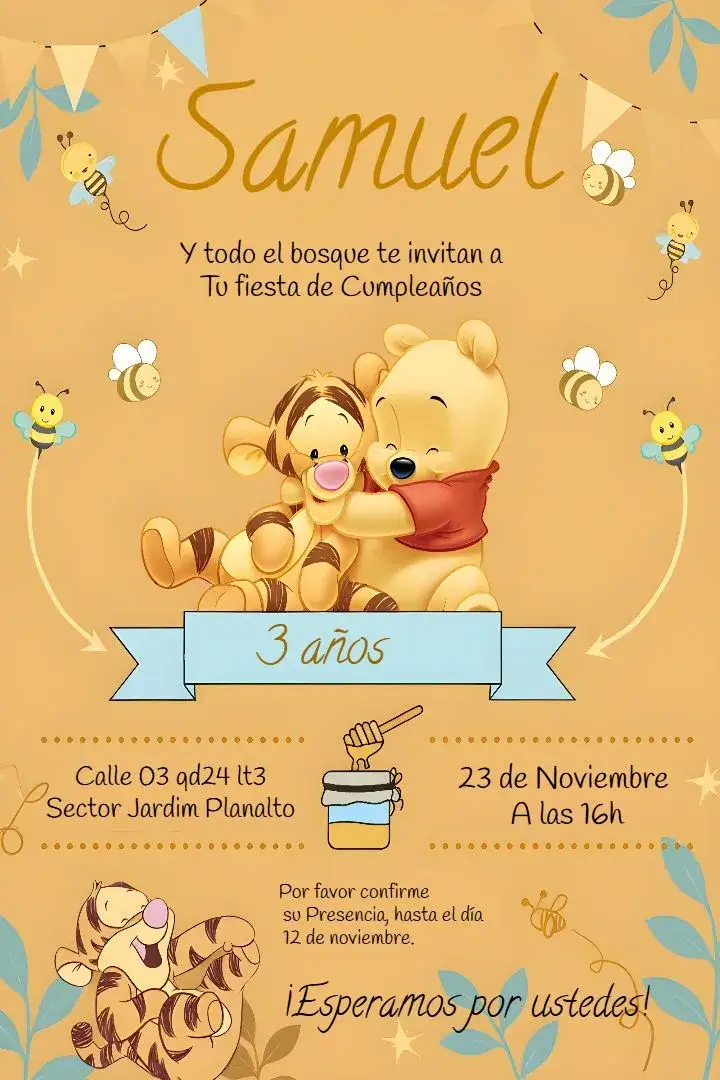 Invitación Invitación de Winnie the Pooh – tema Más buscados divertido, colorido, lúdico, infantil, Disney, suave