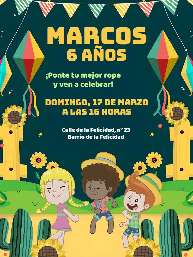 Invitación Mundo Bita São João Menino – tema Fechas Conmemorativas colorido, festivo, infantil, tradicional, brincalhão
