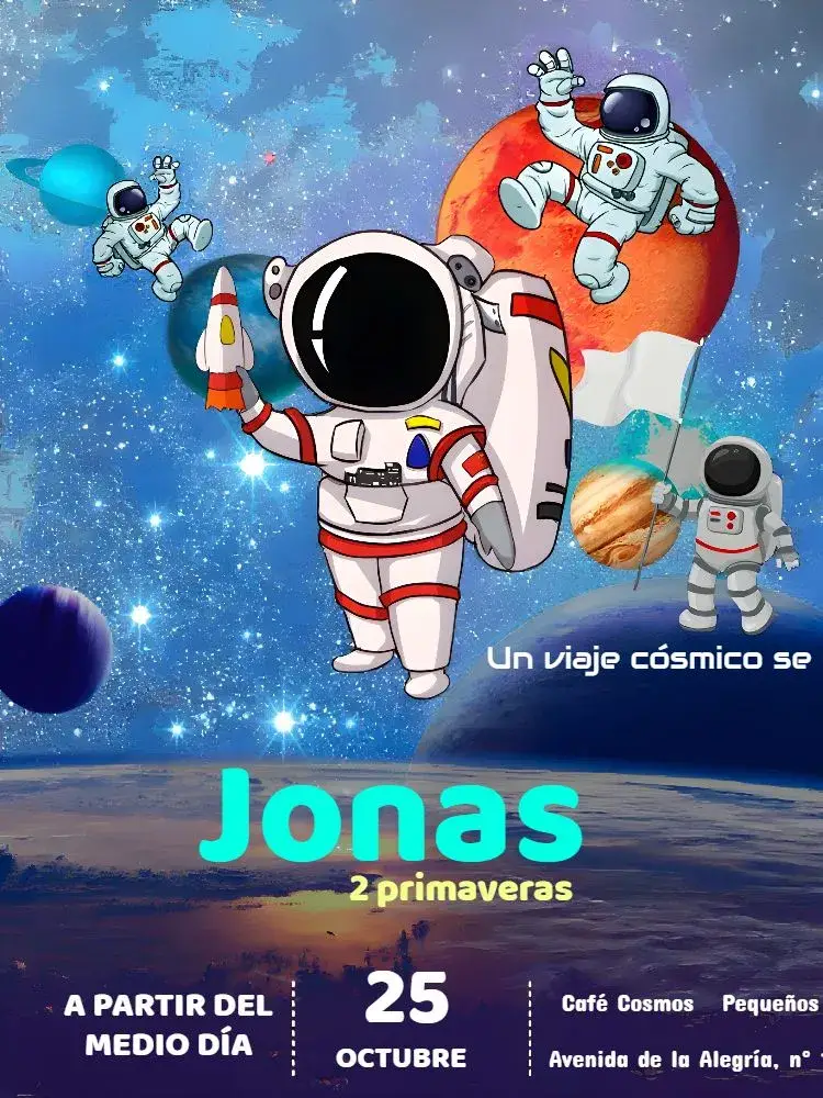 Invitación Astronauta Galaxia editable y personalizable