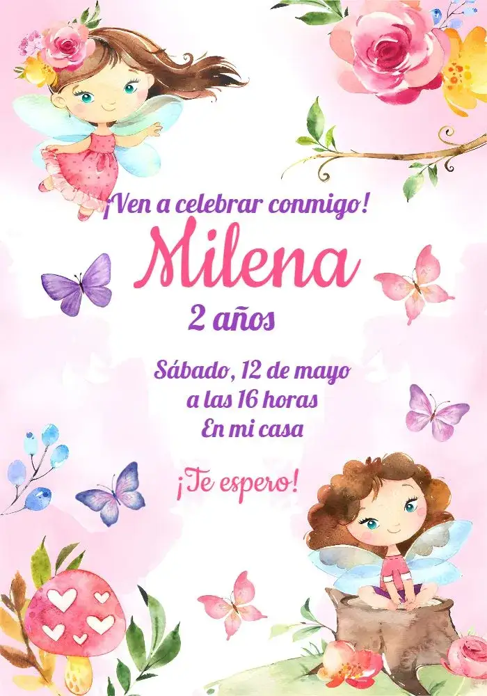 Invitación Hadas Mariposa – tema Más buscados colorido, mágico, floral, infantil, fantasía, natural