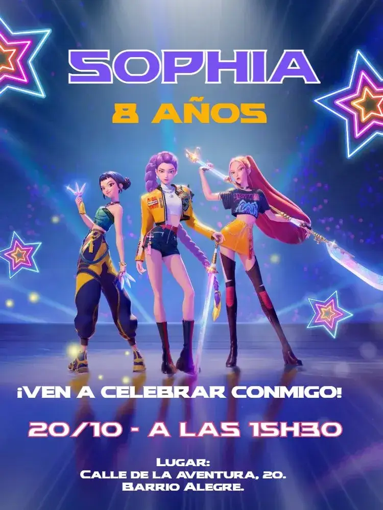 Invitación Cumpleaños Guerreras del K-Pop