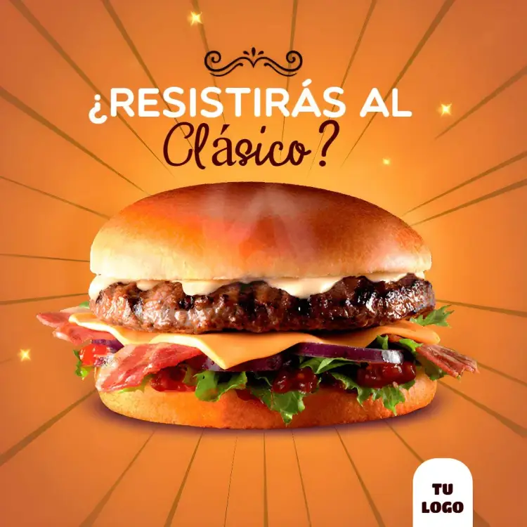 Invitación Publicación Para Hamburguesería Naranja