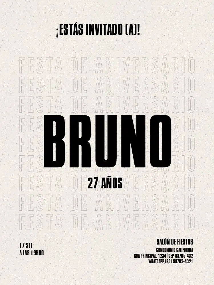 Invitación Hombre Adulto Minimalista Moderno Simple – tema Cumpleaños Infantil minimalista, moderno, elegante, claro, sutil