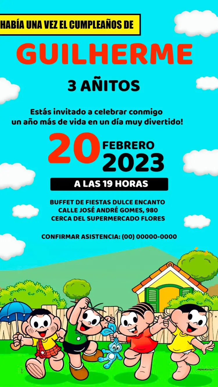 Invitación Turma Da Mónica editable y personalizable