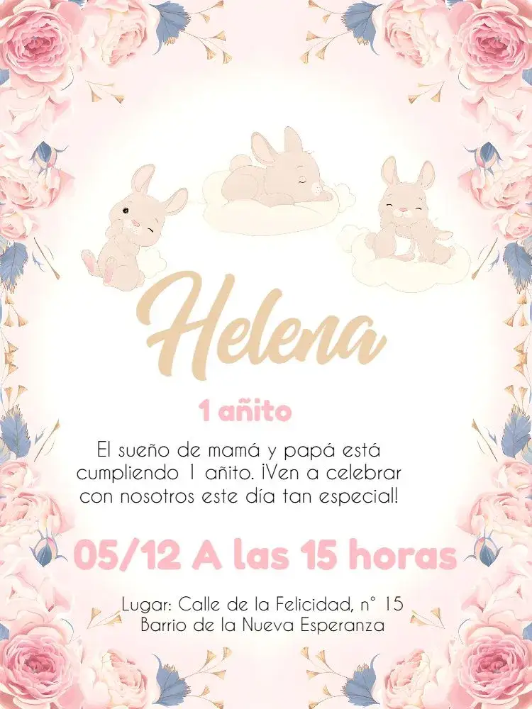 Invitación Conejo Floral Acuarela – tema Fechas Conmemorativas floral, acuarela, pastel, lúdico, infantil