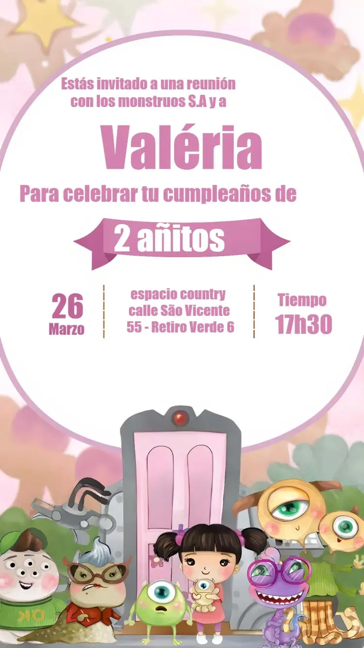 Invitación Monstruos S.A. Acuarela
