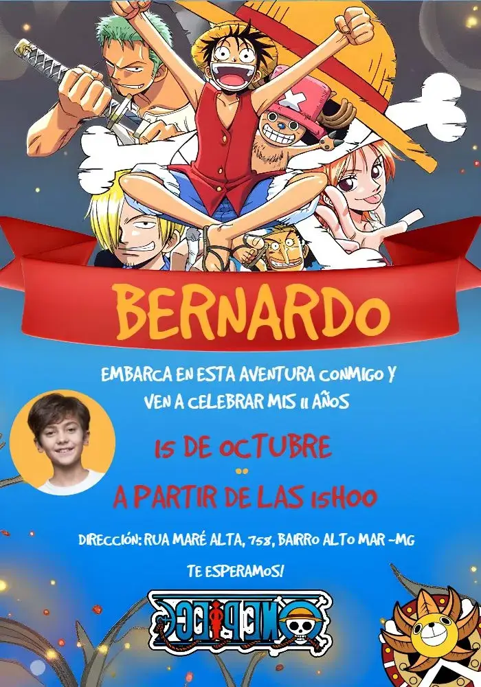 Invitación One Piece Pirata