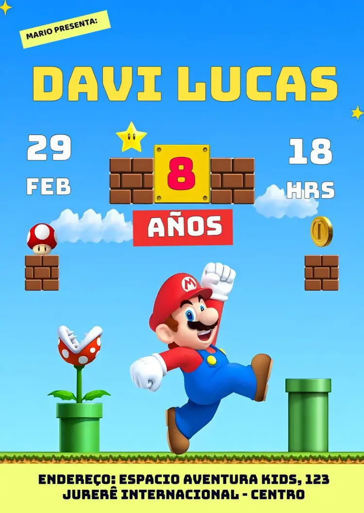 Invitación Super Mario Bros Infantil